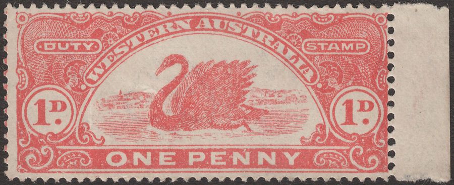 Western Australia 1920 KGV Stamp Duty Long Swan 1d Red Mint  British
