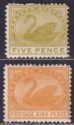Click for more photos and details Western Australia 1905 Queen Victoria Swan 5d, 9d Mint SG143a SG145 - thins