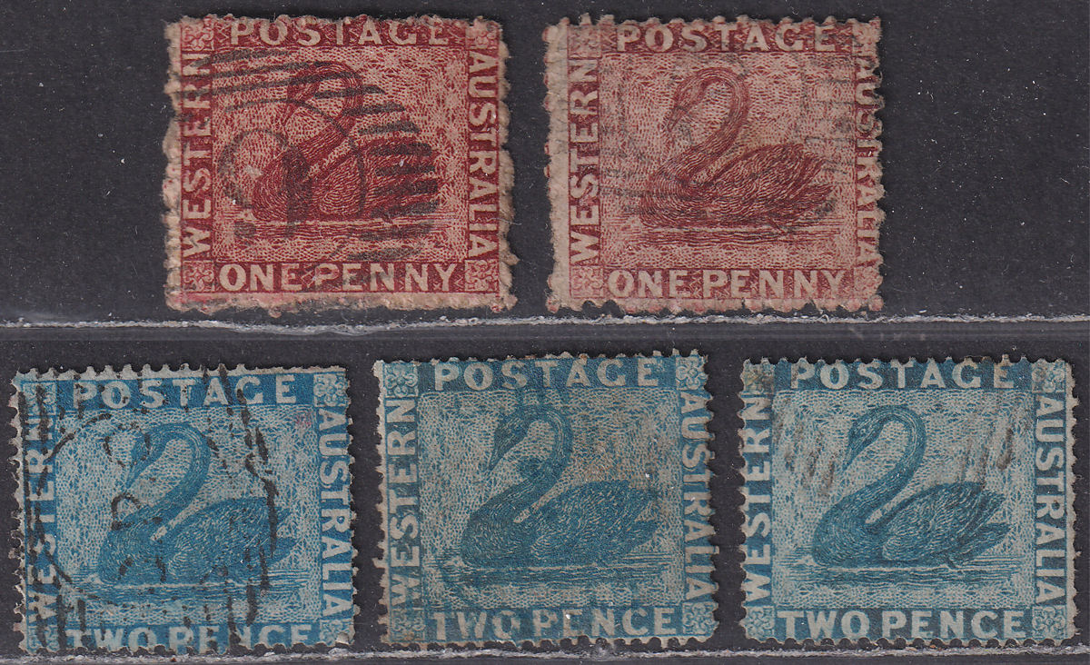 Western Australia 1861-63 QV Swan 1d, 2d Selection Used