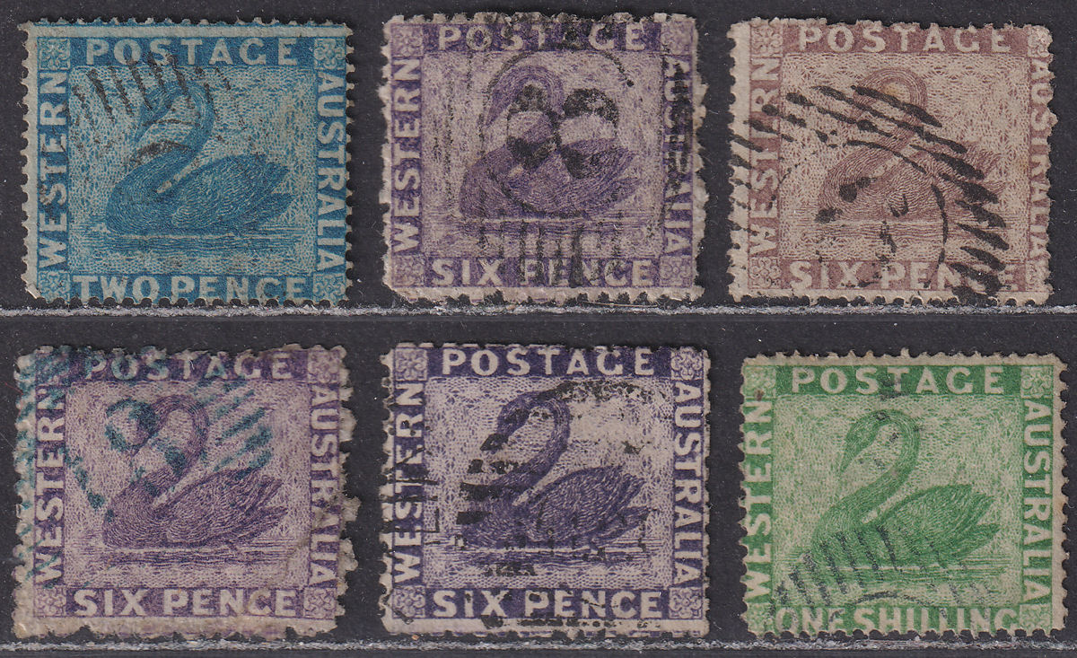 Western Australia 1861 QV Swan perf 14-16 Selection to 1sh Used
