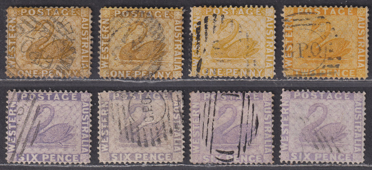 Western Australia 1876 QV Swan wmk Crown CC p14 Selection to 6d Used