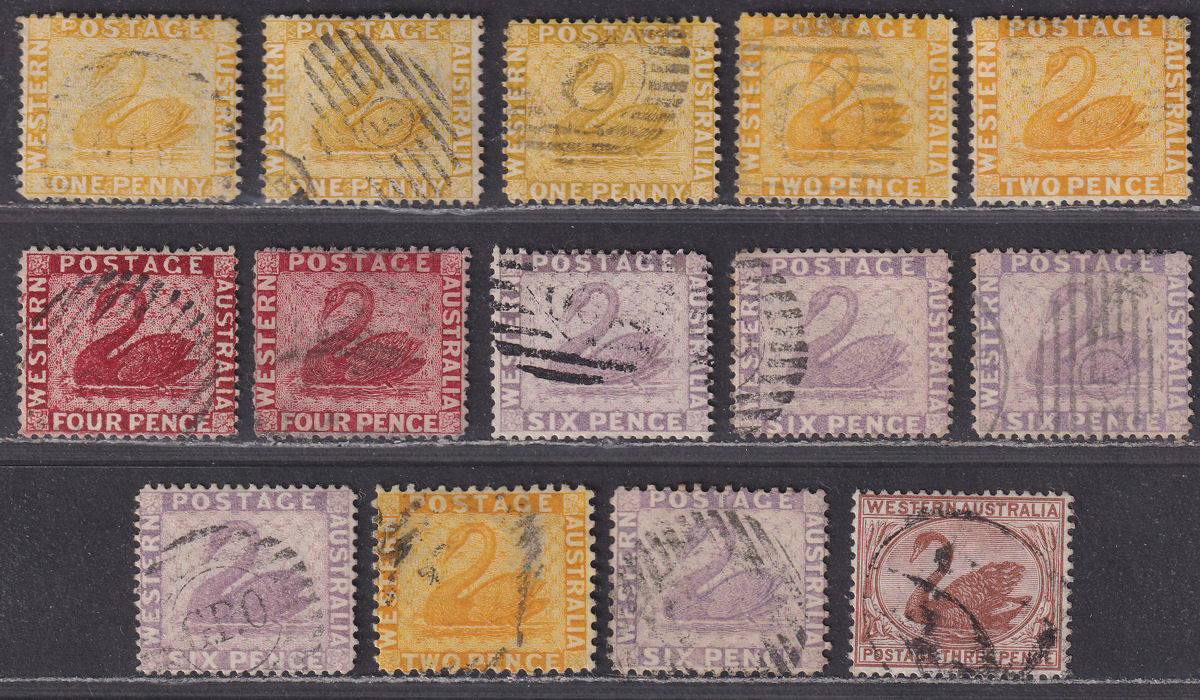 Western Australia 1882-95 QV Swan wmk Crown CA Selection to 6d Used