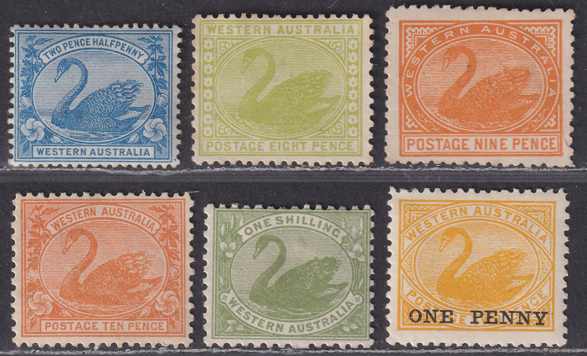 Western Australia 1898-1912 QV-KGV Swan Selection to 1sh Mint / Unused
