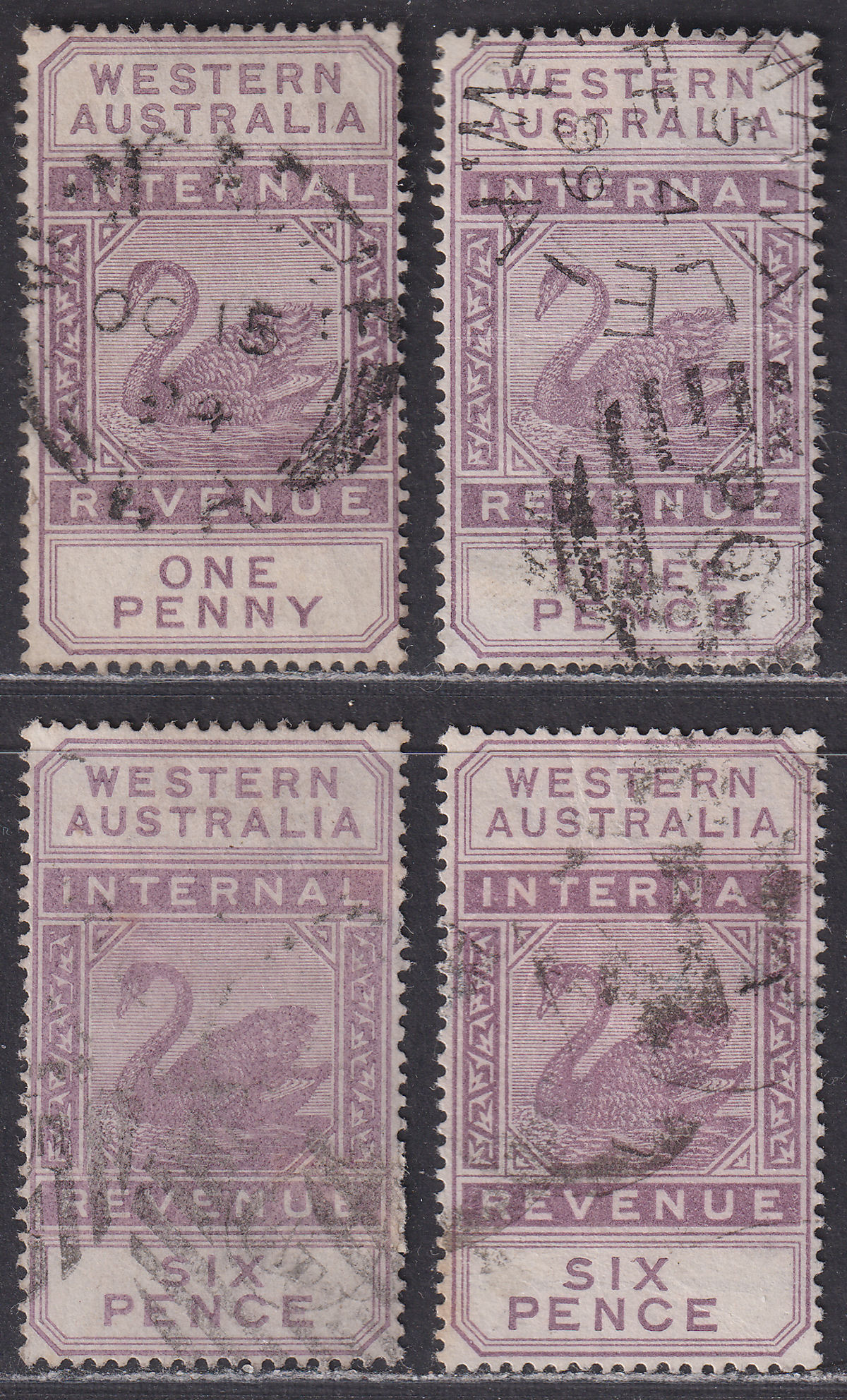 Western Australia 1893-97 QV Revenue Swan Postal Fiscal Selection to 6d Used