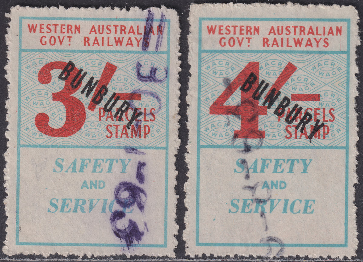 Western Australia 1961 Government Railways 3sh, 4sh BUNBURY Parcels Stamps Used