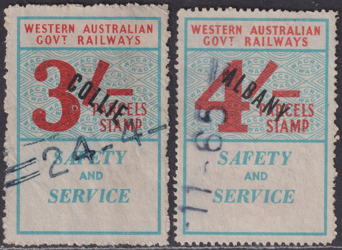 Western Australia Government Railways 3sh, 4sh Parcels Stamps COLLIE/ALBANY Used