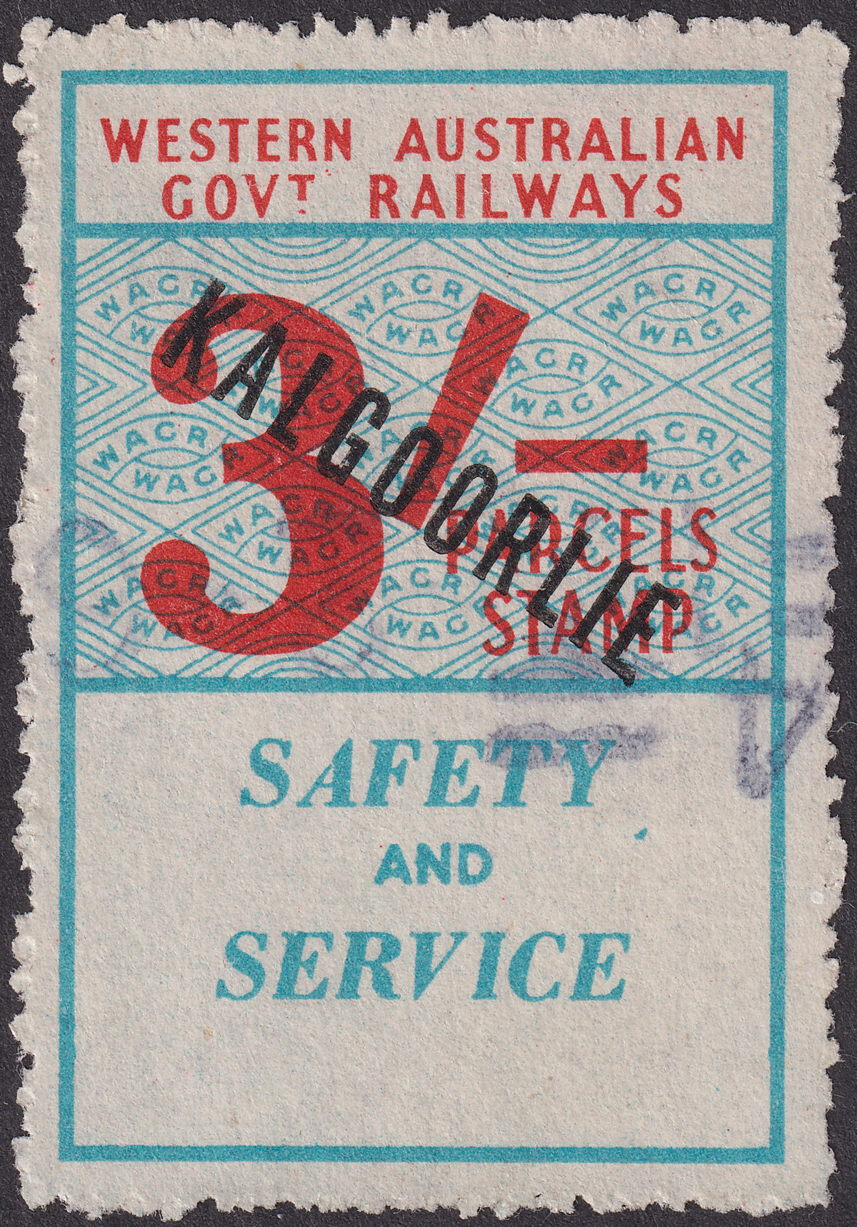 Western Australia 1961 Government Railways 3sh KALGOORLIE Parcels Stamp Used