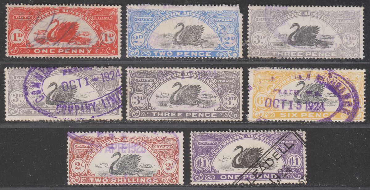 Western Australia 1920 KGV Revenue Stamp Duty Long Swan Part Set to £1 p14½ Used