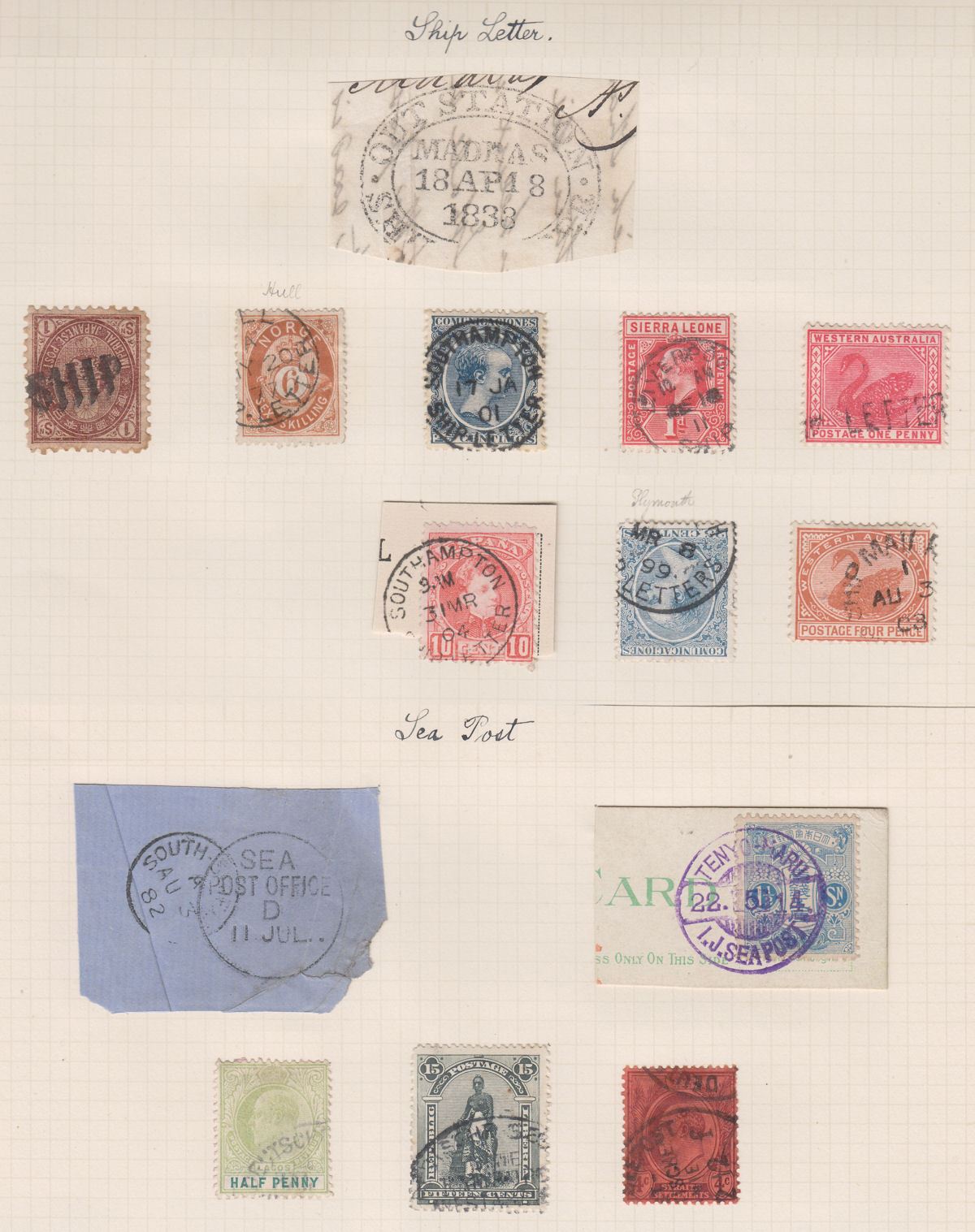 Selection Used with Ship Letter and Sea Post Postmarks inc Western Australia British