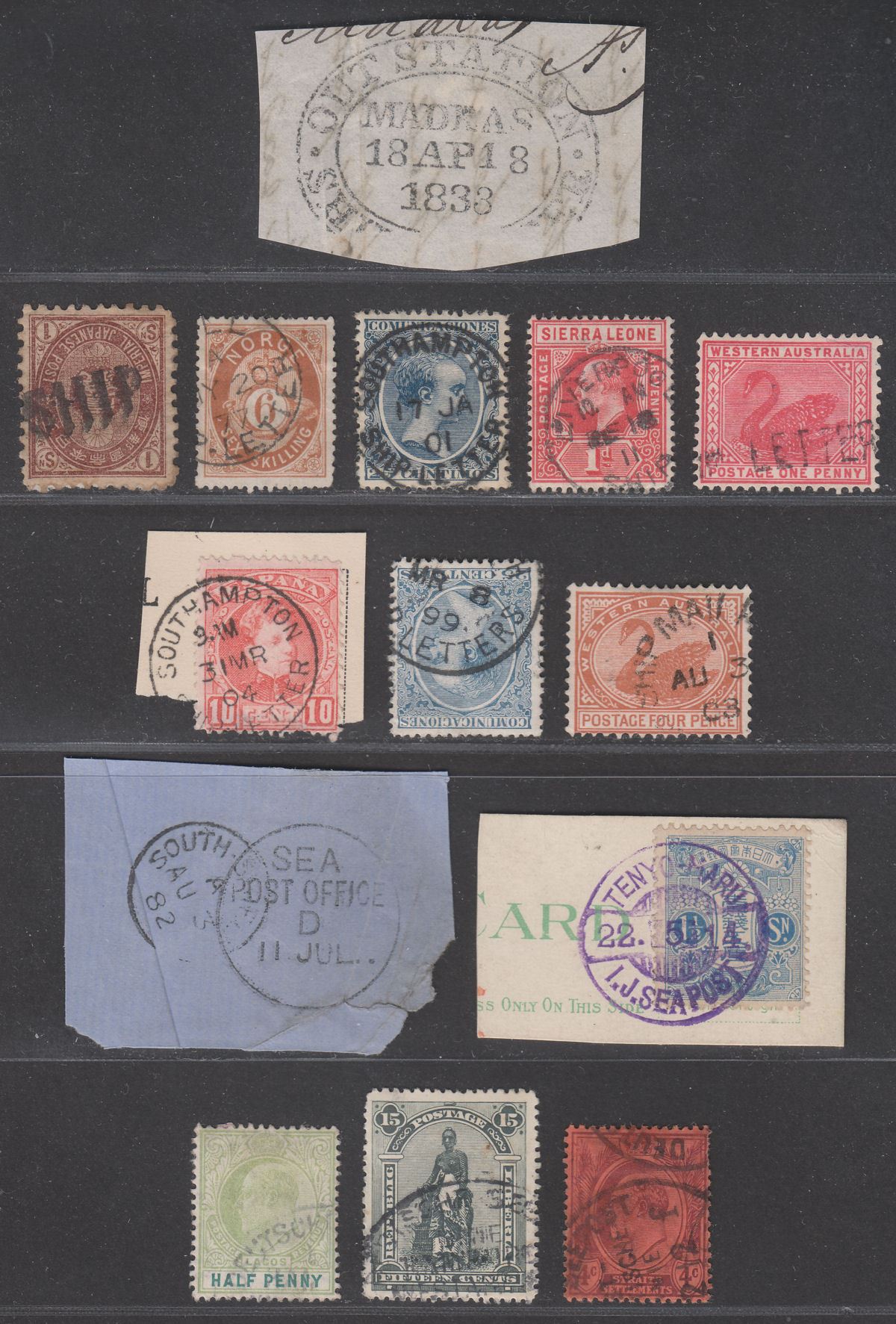 Selection Used with Ship Letter and Sea Post Postmarks inc Western Australia