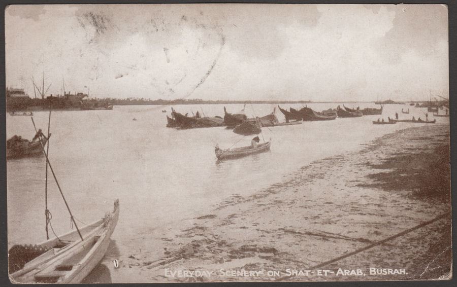 Iran Persia 1912 6ch Used on Picture Postcard to UK Shat-Et-Arab Busrah