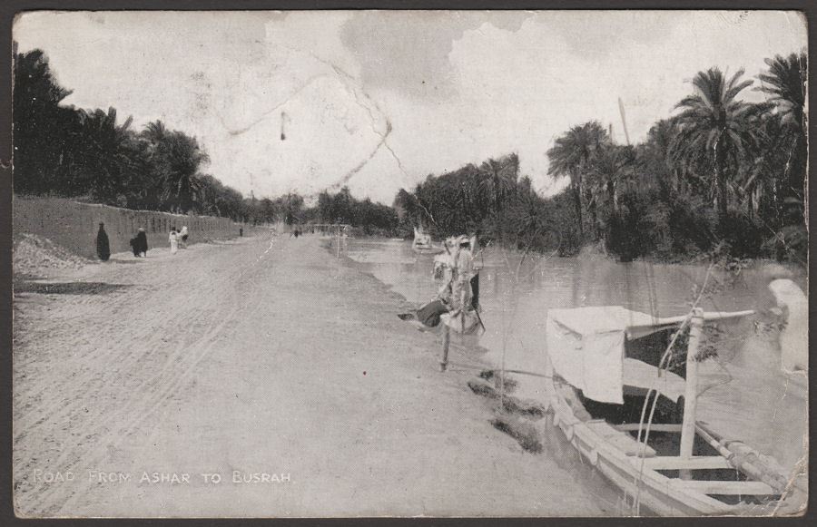 Iran Persia 1912 6ch Used on Picture Postcard to UK showing Road Ashar to Busrah