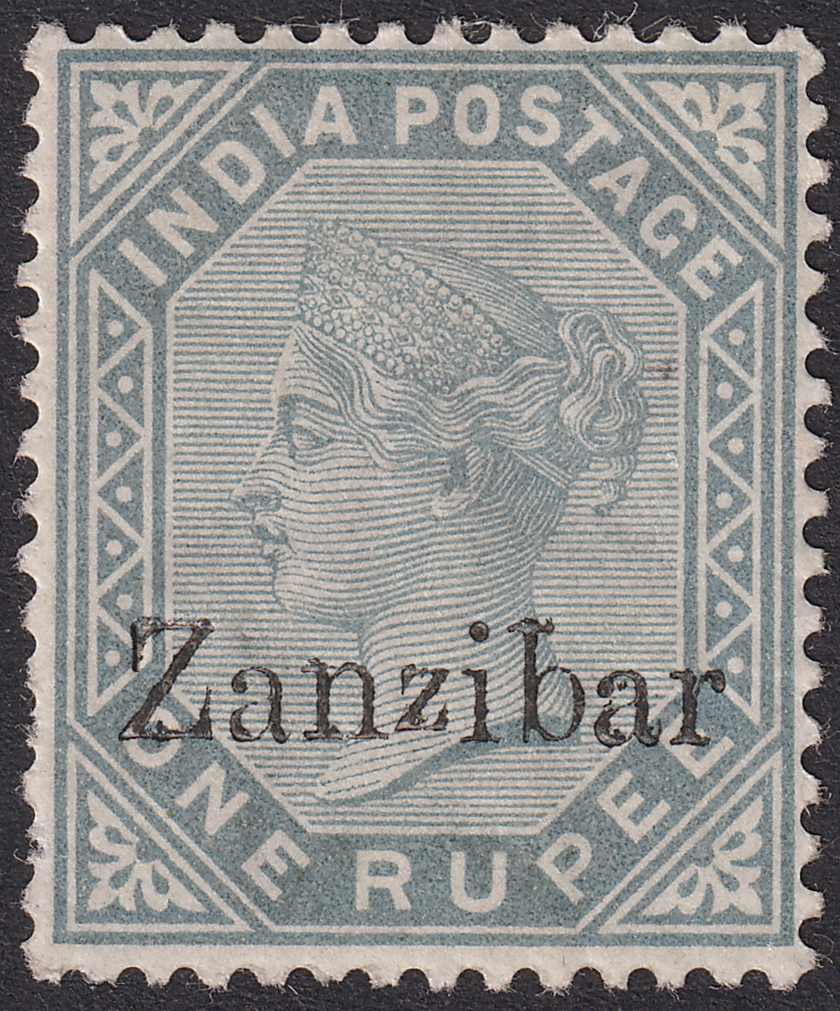 Zanzibar 1895 QV Overprint on India 1r Slate Mint SG17 cat £140 missing perfs