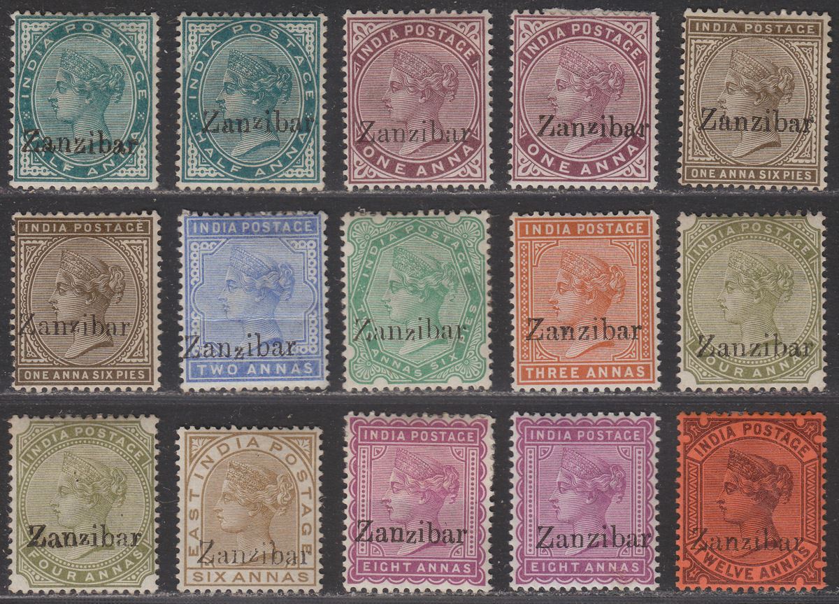 Zanzibar 1895 QV Overprint on India Set to 12a Mostly Mint SG3-16