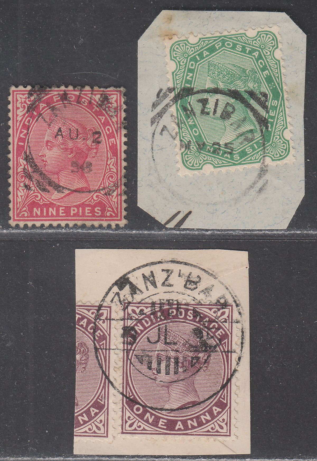India used Zanzibar 1882-92 QV Selection Used with Zanzibar postmarks