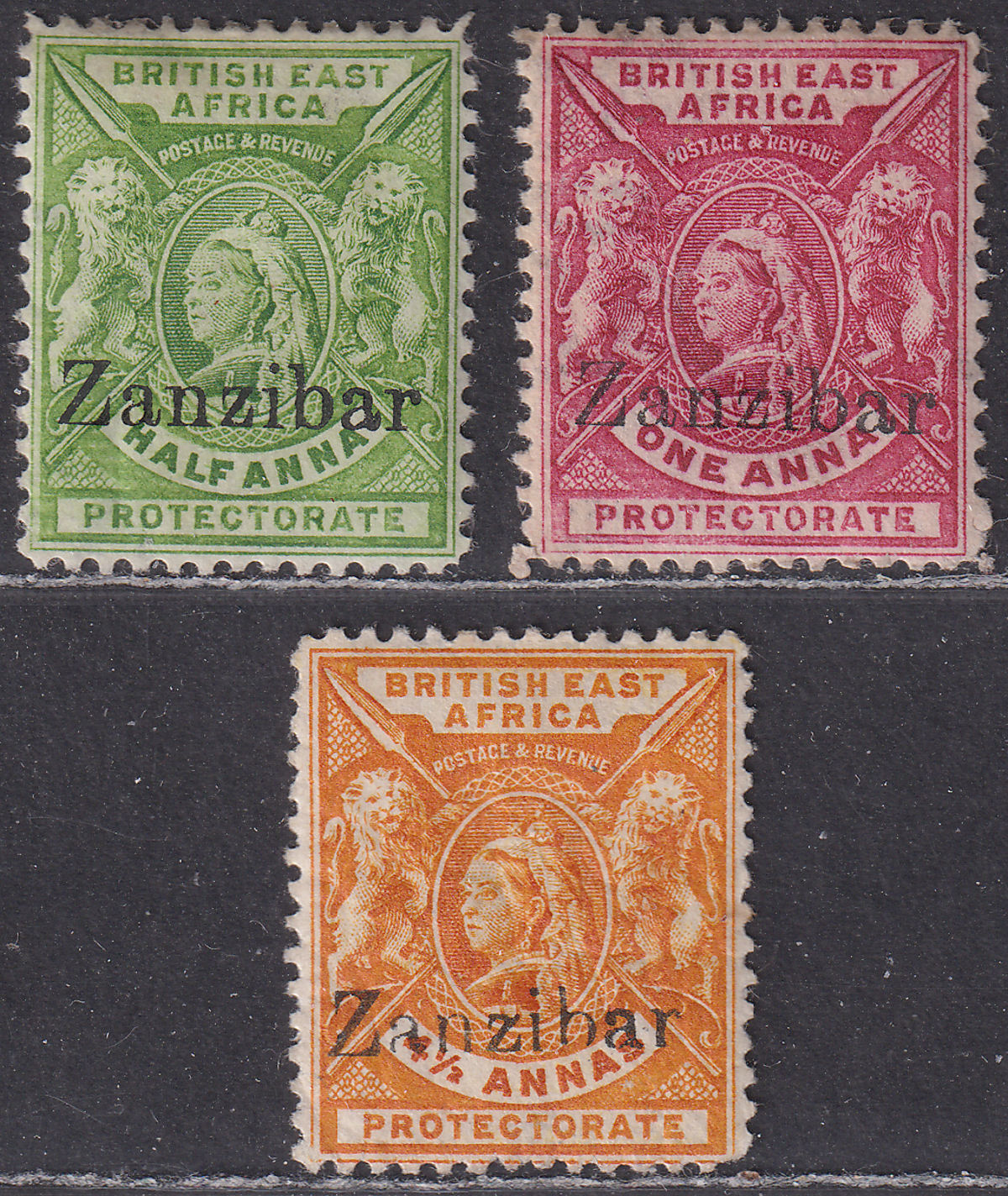 Zanzibar 1896 QV Overprint on British East Africa Part Set to 4½a Mint