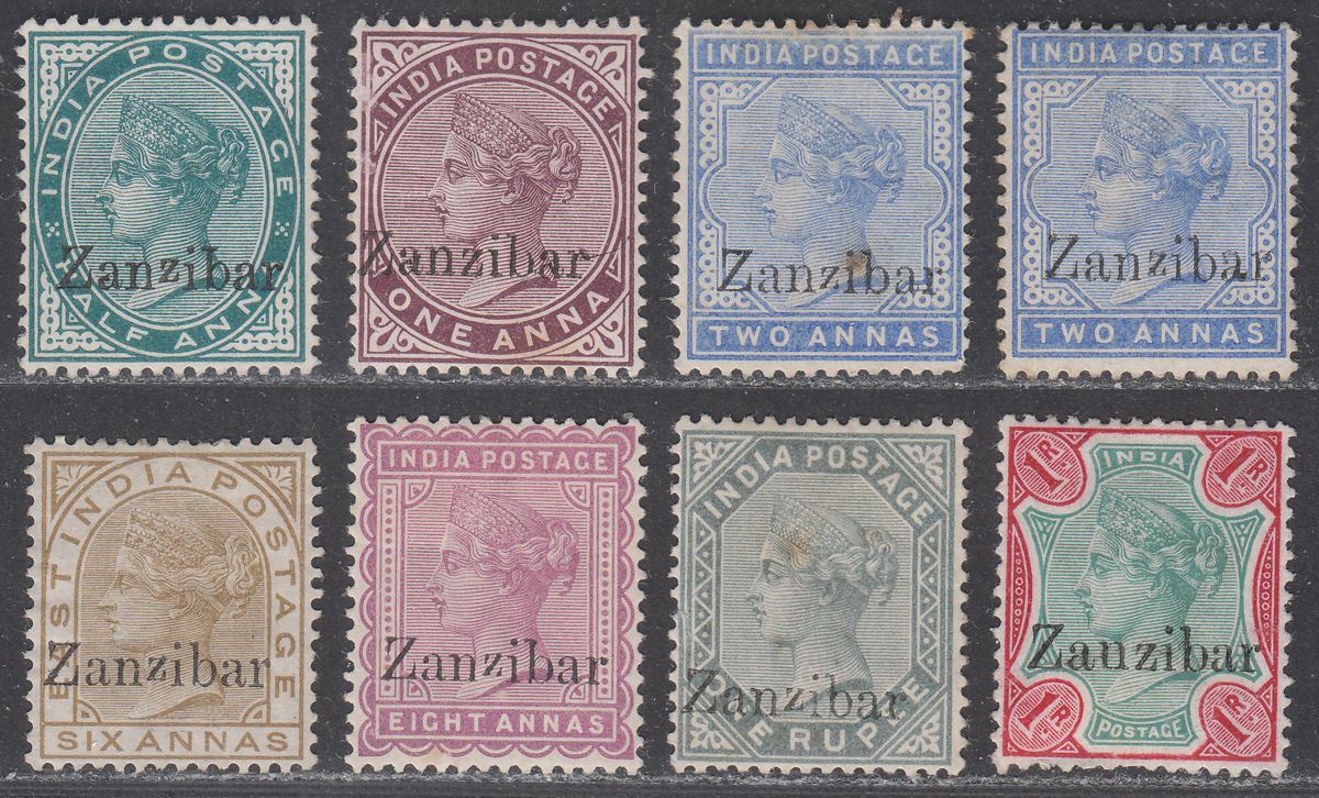 Zanzibar 1895 QV Overprint India Part Set to 1r Mostly Mint