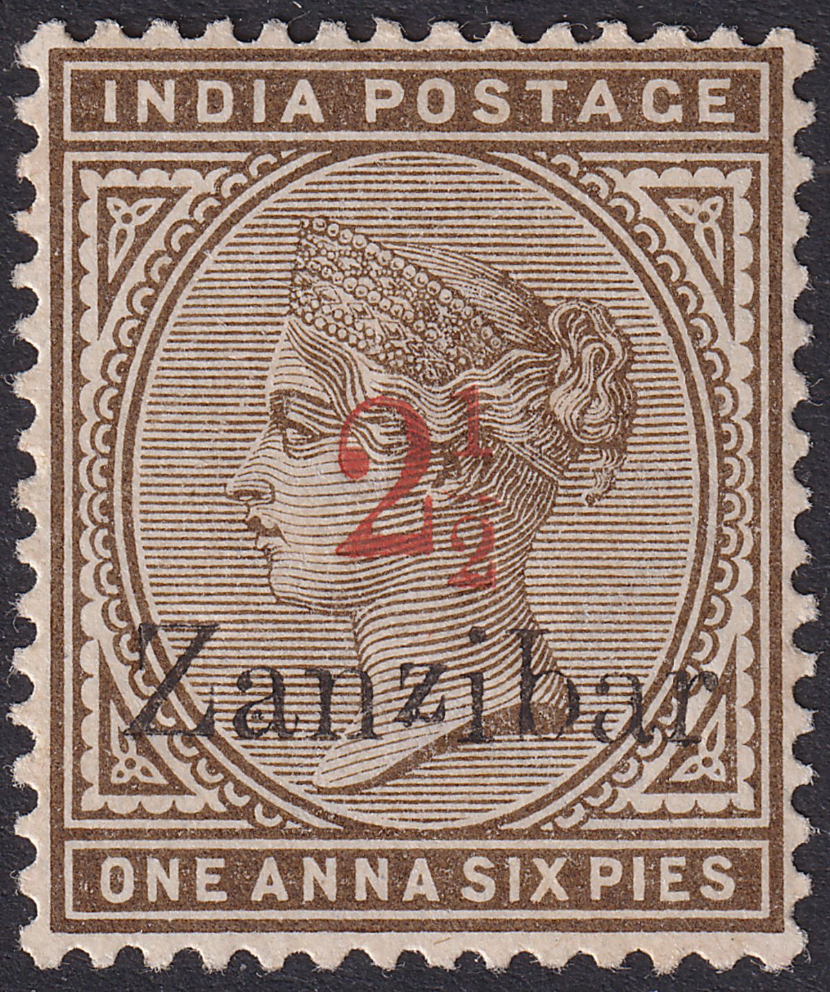 Zanzibar 1895 QV 2½a on 1a6p Surcharge Type 2 Mint SG22 cat £75