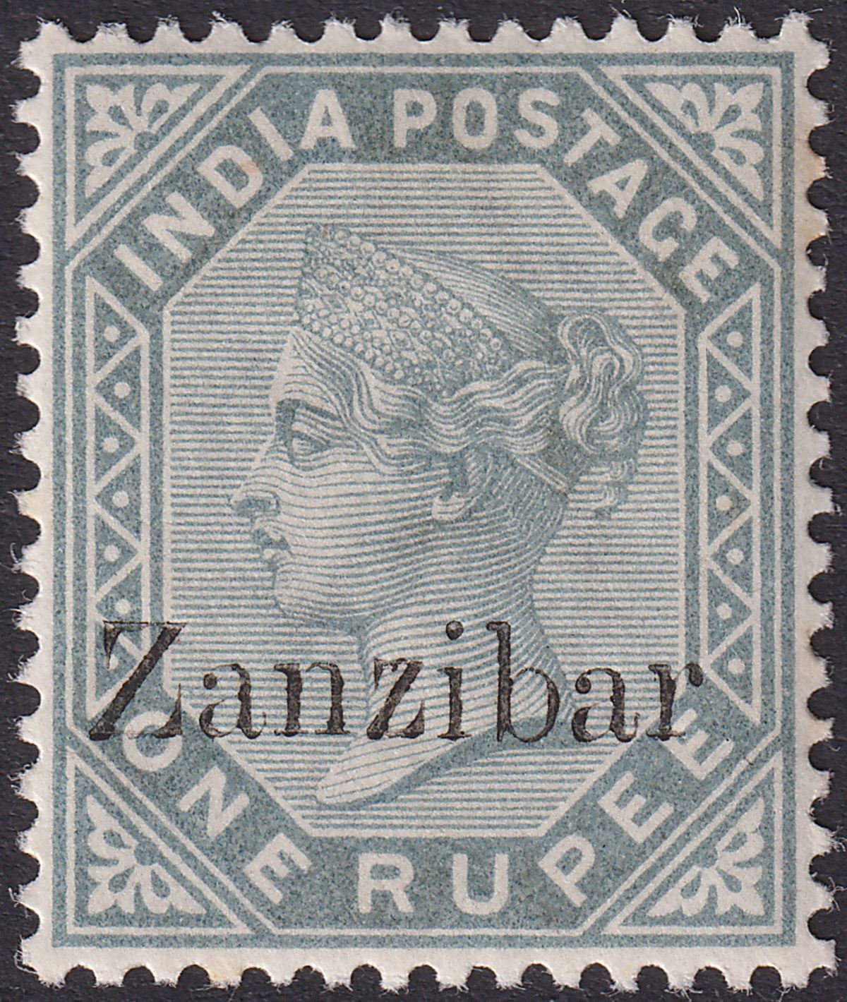 Zanzibar 1895 QV Overprint on India 1r Slate Mint SG17 cat £140 tones