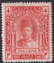 Zanzibar 1908 KEVII Sultan 4r Vermilion Mint SG237 cat £75 heavily mounted