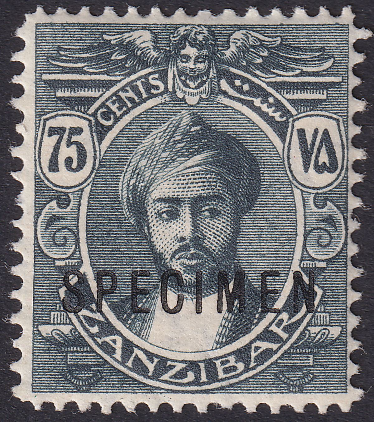 Zanzibar 1913 KGV SPECIMEN Sultan Kalif bin Harub 75c Mint SG254s