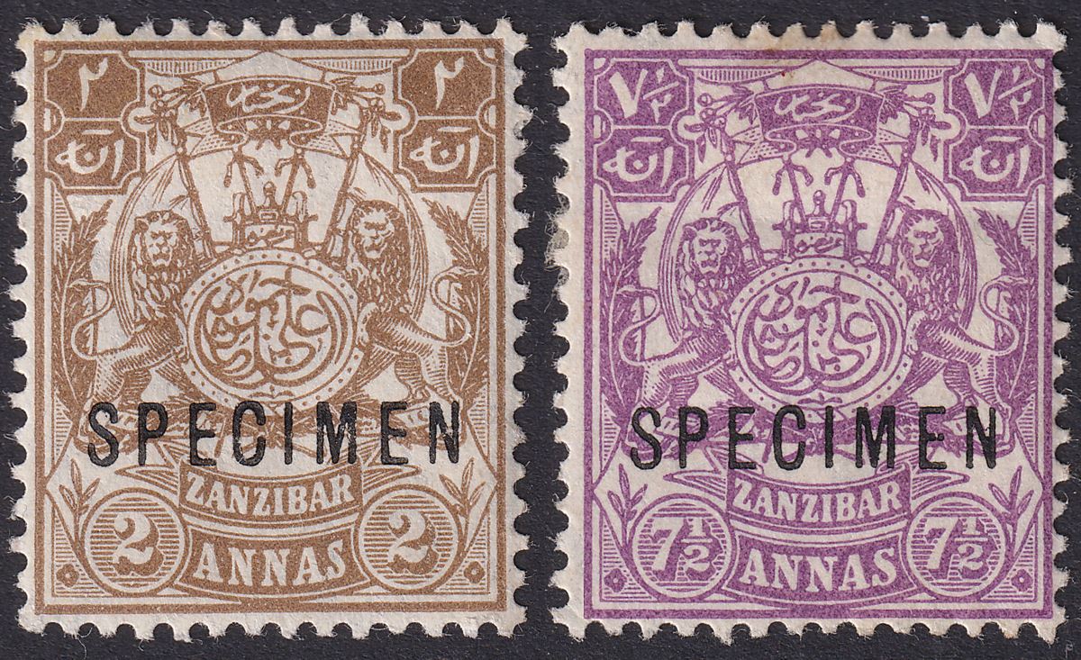 Zanzibar 1904 KEVII SPECIMEN Monogram 2a 7½a Mint SG212s SG218s