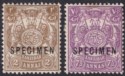 Zanzibar 1904 KEVII SPECIMEN Monogram 2a 7½a Mint SG212s SG218s