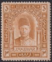 Zanzibar 1908 KEVII Sultan 3r Orange-Bistre Mint* SG236 regummed