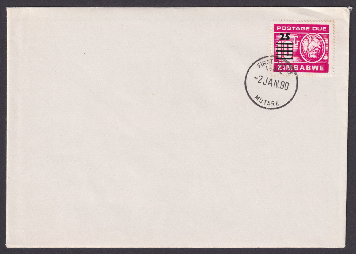 Zimbabwe 1990 QEII Postage Due 25c Surcharge 10c CTO Used SG D33 First Day Cover