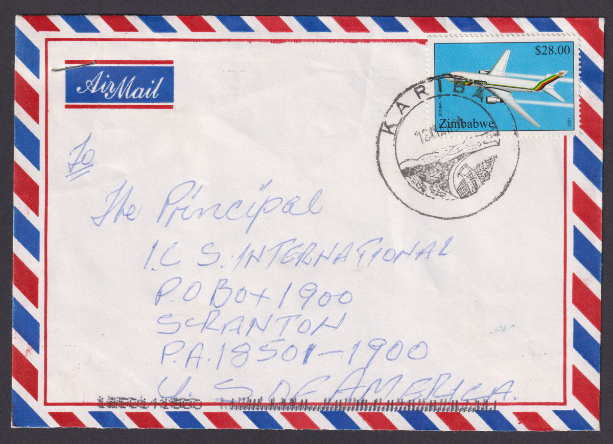 Zimbabwe 2001 QEII $28 Used on Airmail Cover SG1049 KARIBA Illustrated Postmark