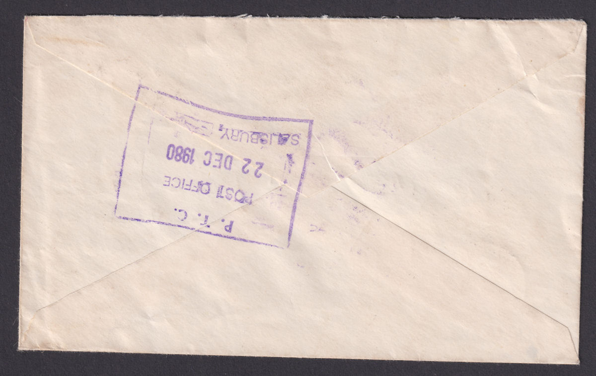 Zimbabwe 1980 QEII Unstamped Cover Used with Postage Due 5c Pair SG D25