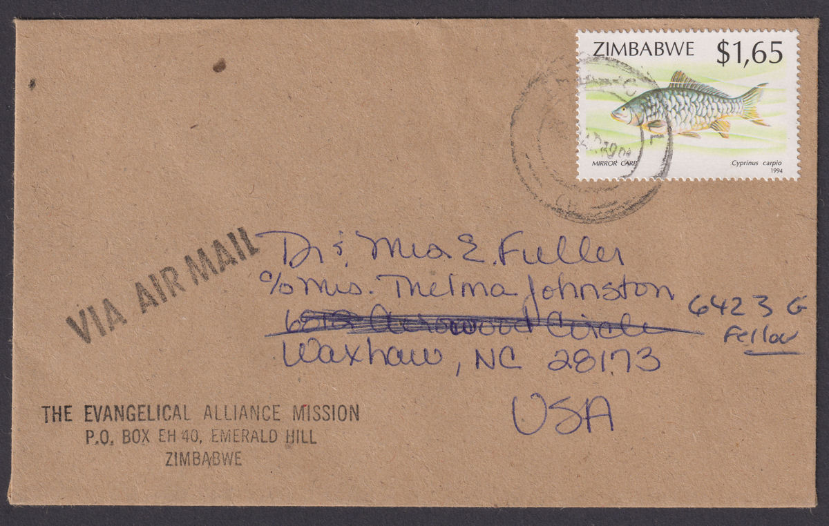Zimbabwe 1994 QEII $1,65 Used on Airmail Cover SG868 EMERALD HILL to USA