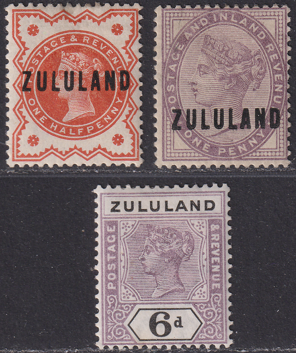 Zululand 1888-94 Queen Victoria ½d, 1d Overprints and 6d Mint cat £60