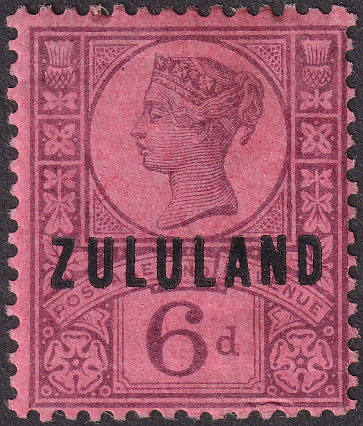 Zululand 1888 QV Overprint 6d Purple on Rose-Red Mint SG8 cat £25