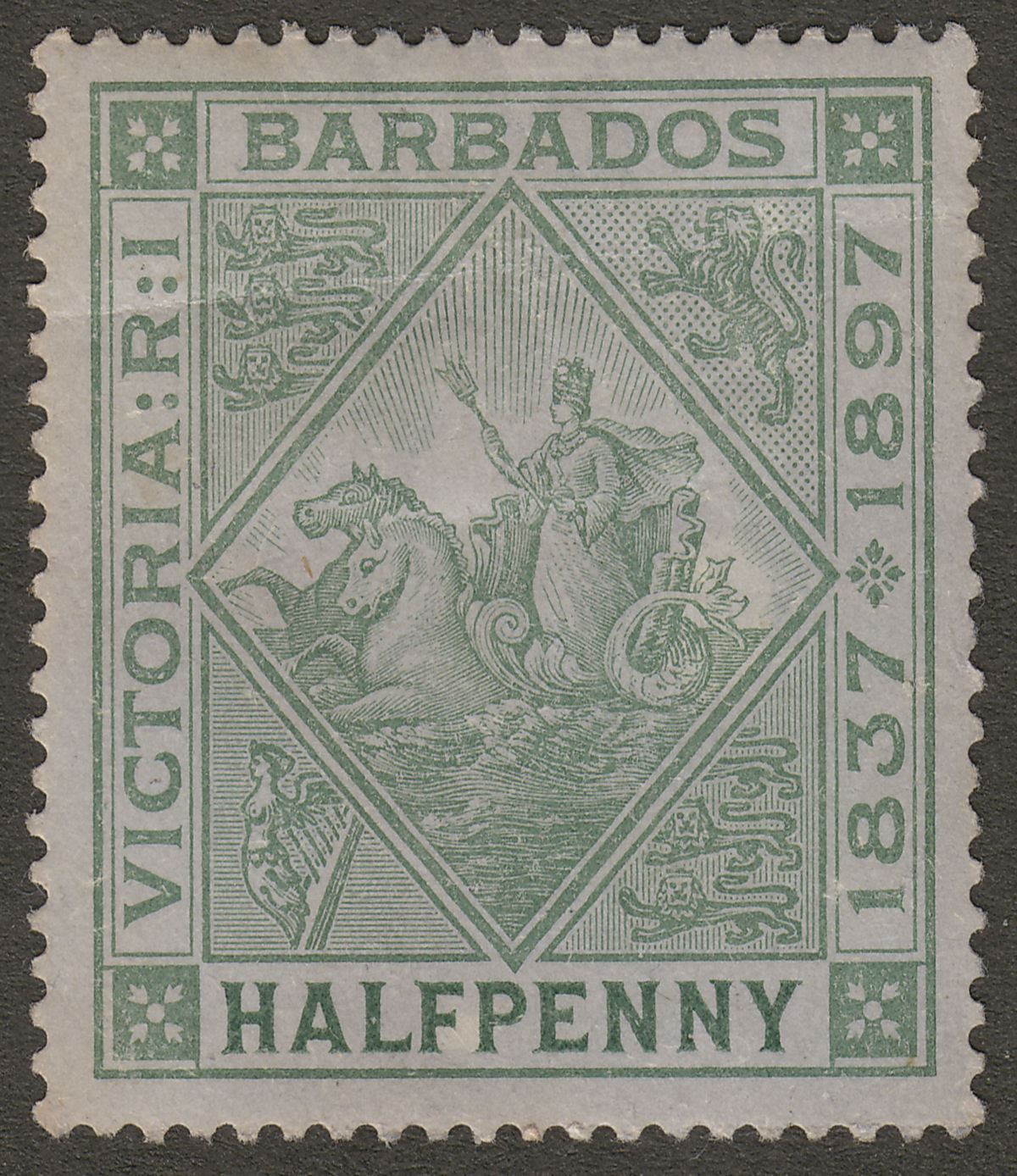 Barbados 1897 Diamond Jubilee ½d Blued Paper Mint SG126 cat £30 creased