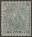 Click for more photos and details Barbados 1897 Diamond Jubilee ½d Blued Paper Mint SG126 cat £30 creased