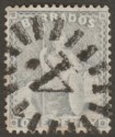 Click for more photos and details Barbados 1875 QV Britannia 1d Grey-Blue perf 14 Used with Numeral 4 Postmark