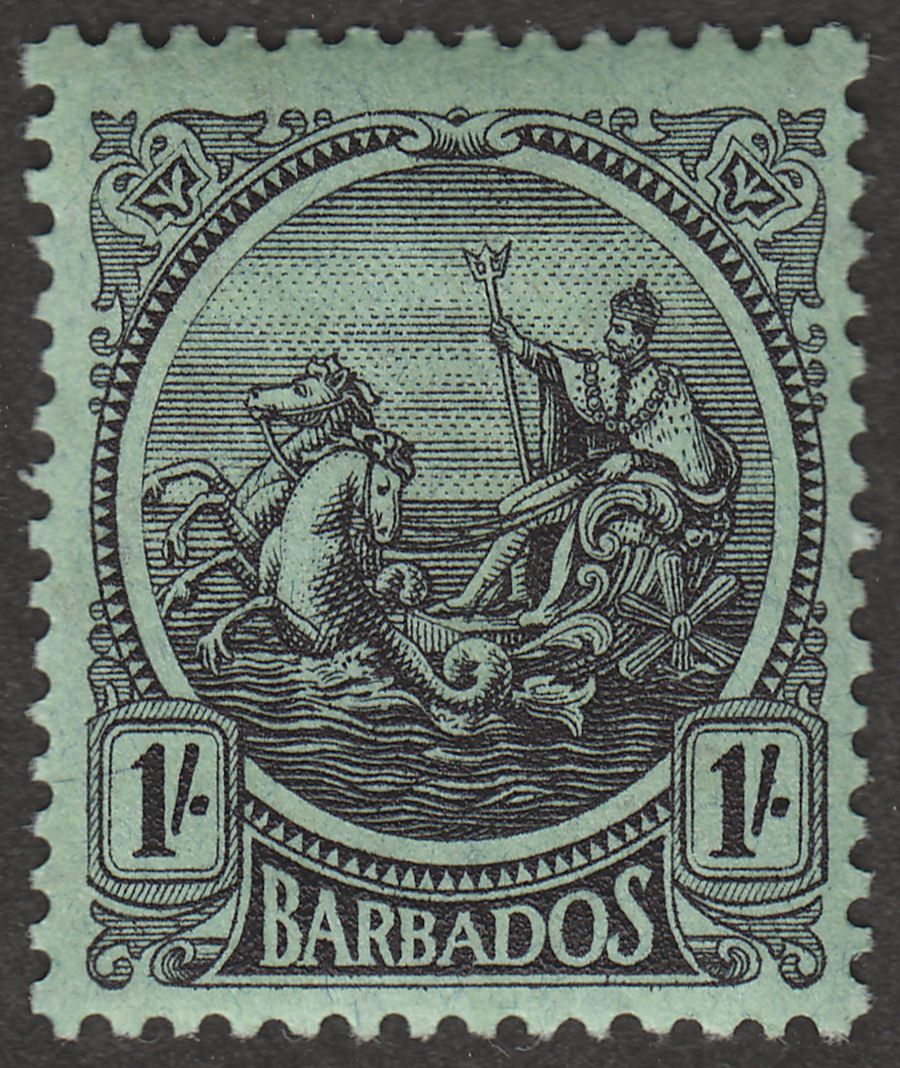 Barbados 1924 KGV Seal 1sh Black on Emerald Mint SG226